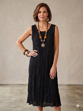 Lee Andersen Black Crinkle Maxi Dress Size Large Boho Whimsigoth